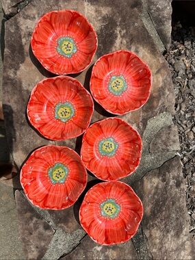 Red Floral Plastic Resin Dessert Bowls - Set of 6